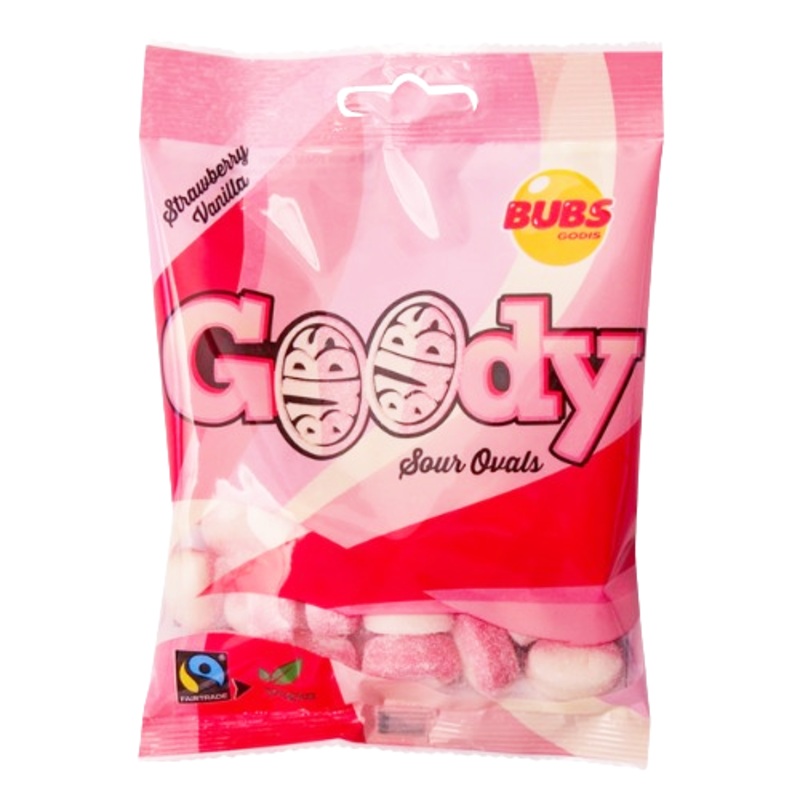 BUBS Sour Strawberry with Vanilla Sour Ovals 90 g Bag
