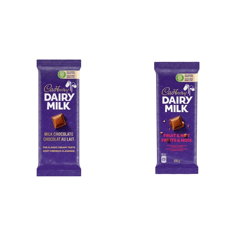 Cadbury Dairy Milk Chocolate 100g/3.5 oz. Bar & Dairy Milk Chocolate Bar Fruit and Nut 100g Chocolate + Milk Fruit and Nut