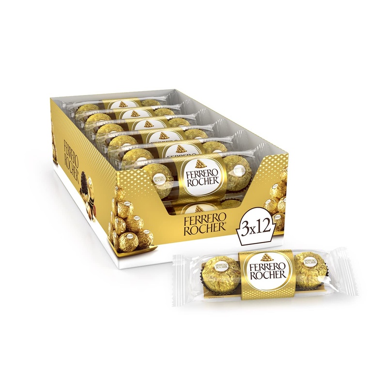 FERRERO ROCHER Fine Hazelnut Milk Chocolate 3 Individually Wrapped Chocolates 12 packs 450g Hazelnut 1 Count (Pack of 12)