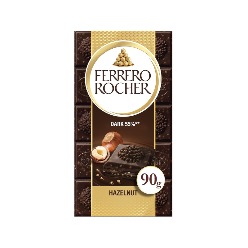 Ferrero Rocher Tafel - Daring bitter chocolate with hazelnut - 55 percent cocoa in the chocolate jacket - 1 x 90 g of chocolate bar Tentbitter 90gr