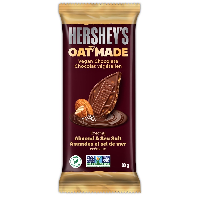 Hershey s Oat Made Vegan Chocolate Almond & Sea Salt Non-GMO Chocolate Candy Bar Perfect for Sharing 90g Almond & Sea Salt 1 Count (Pack of 1)