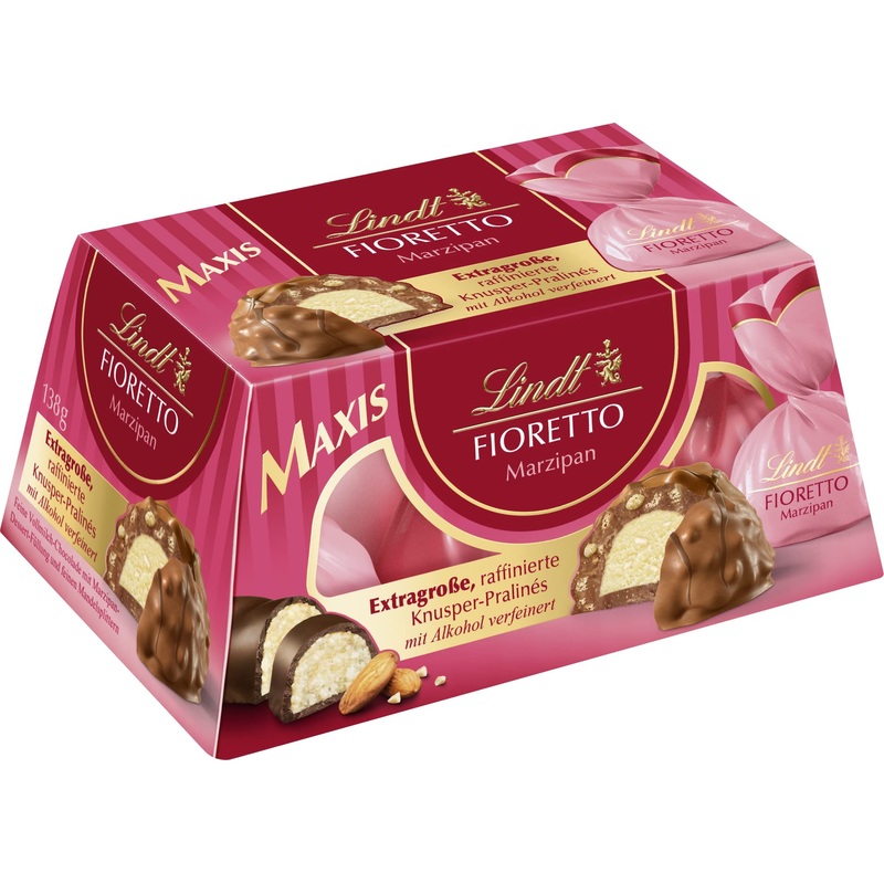 Lindt chocolate - Fioretto Maxi Marzipan |138g gift box |Approx. 6 chocolates with marzipan dessert filling + almond splinters enveloped by crisp alcoholic |Praline gift |Chocolate gift marzipan 138 g