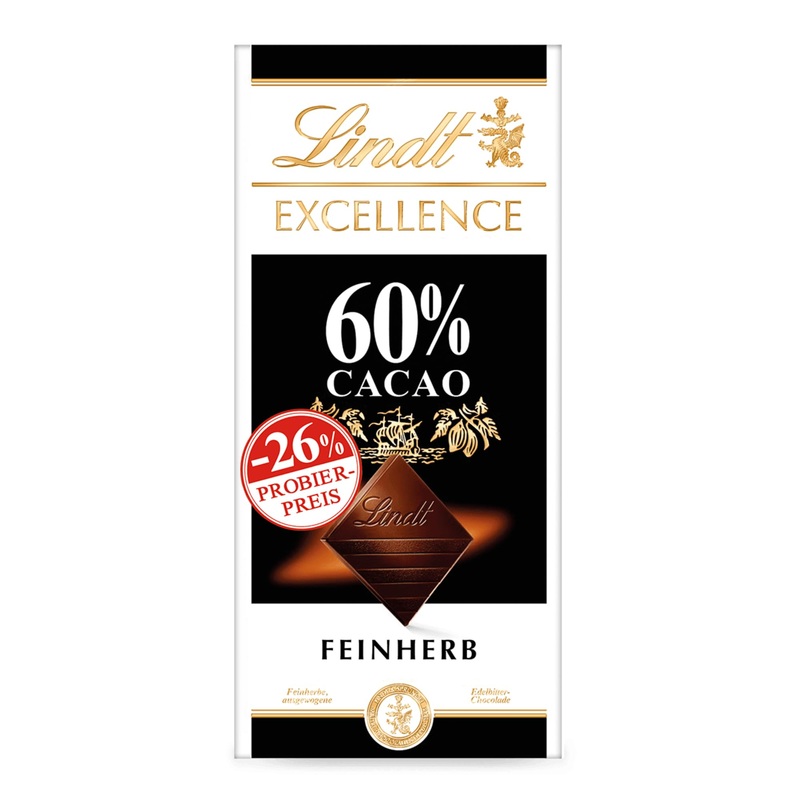 Lindt Excellence 60 % cocoa - fine -colored chocolate chocolate promotion |100 g Tafel |Full-bodied bitter chocolate |Intensive cocoa taste |Vegan chocolate |Chocolate gift 60% cocoa
