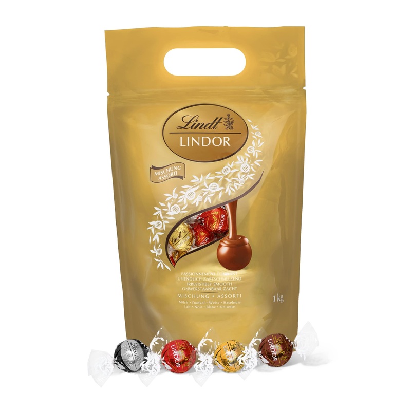 Lindt Lindor chocolate balls classic mixture |approx. 80 chocolate balls (whole milk white dark 60% hazelnut) |Large pack 1kg mixture 1 kg
