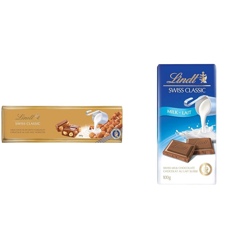 Lindt Swiss Classic Milk Chocolate With Whole Roasted Hazelnuts - 300g & Swiss Classic Milk Chocolate Chocolate Bar 100 Grams (Pack of 1)