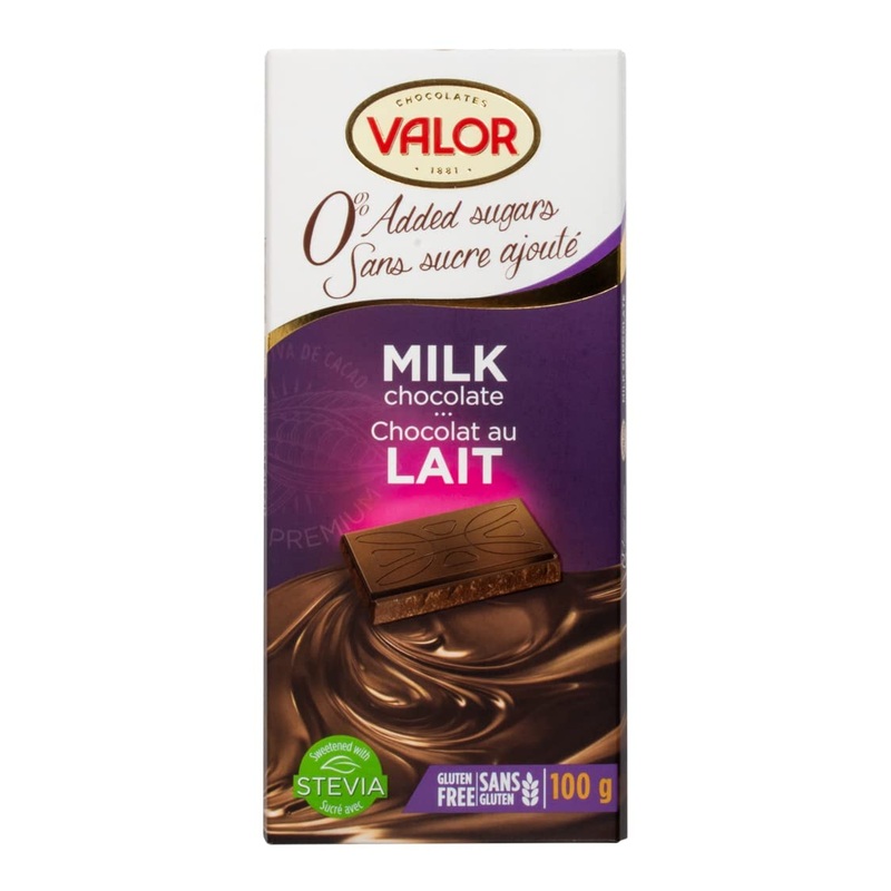 Valor Sugar Free Chocolate Keto Low Carb Large Chocolate Bar - Diabetic Chocolate Gluten Free No Added Sugar Milk Chocolate Stevia Chocolate 100g Bar - Suitable for Celiacs