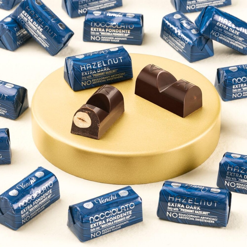 Venchi - Mini Hazelnut Ingot Extra Dark Chocolate NO Added Sugars 1 kg - With whole Piedmont hazelnuts - Gluten Free - Vegan