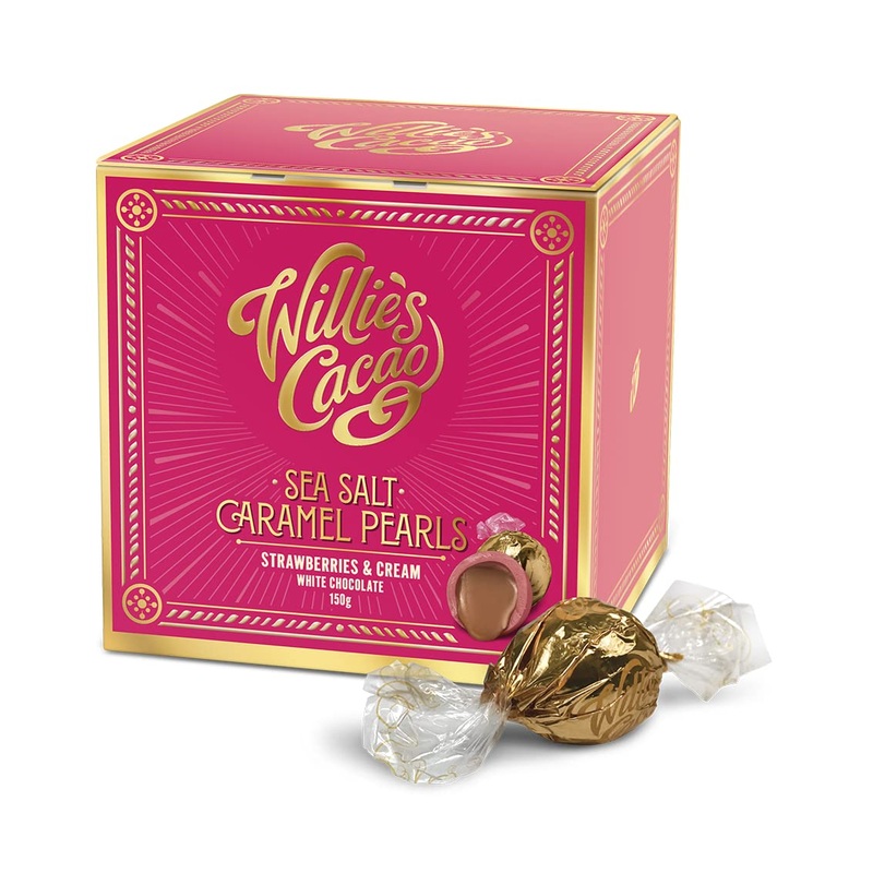 Willie's Cacao - Salted Caramel Pearls Strawberries & Cream - Gift Box - 150g x 6 - Individually wrapped Pearls - Artisan Chocolate