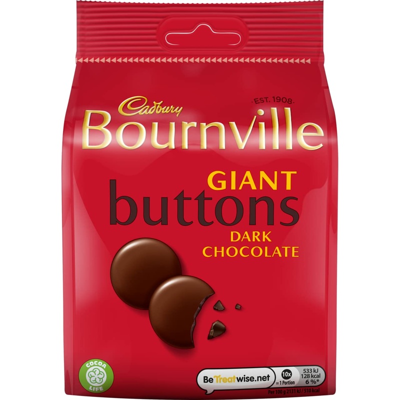Cadbury Bournville Dark Chocolate Giant Buttons Bag 110 g Cocoa 110 g