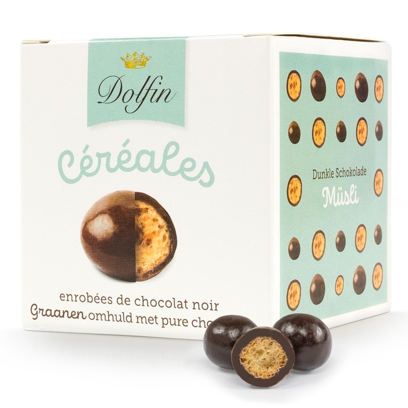 Dolfin Zartbitter -M sli - Bitter sweet balls with crunchy muesli and creamy covering from chocolate - premium chocolate gourmet sweeties gifts - made in Belgium 115 g of cereal balls 115 g