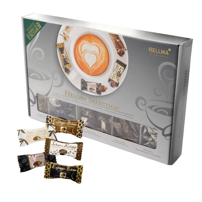 HELLMA Selection - 200 pieces of chocolate mix individually wrapped - 5 varieties - storage box - for hotels caf s and restaurants