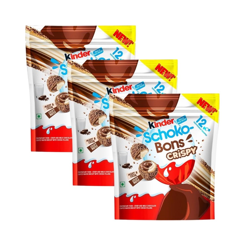 Kinder Schokobons Crispy 3-pack - delicate milk chocolate with crispy rice and creamy hazelnut filling