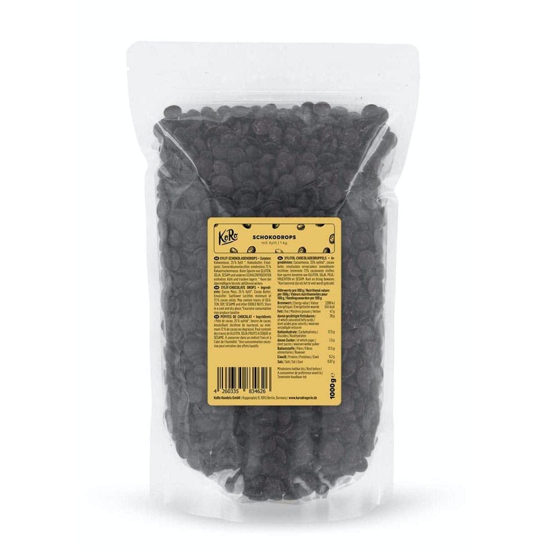 KoRo - Chocolate drops with xylitol 1 kg - Vegan dark chocolate - No added sugar - Sweetened with xylitol* - For baking & as a topping