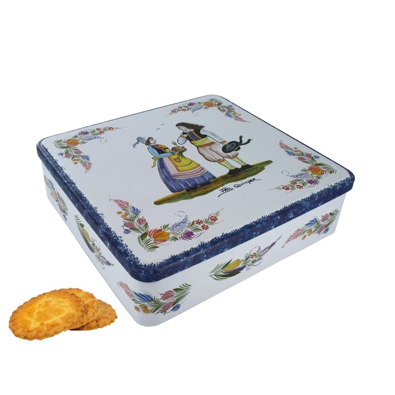 La Trinitaine, French Brittany Galettes au Beurre (Butter Cookies) in Mini Quimper Tin, Faience Couple, 4.6 OZ Original Version