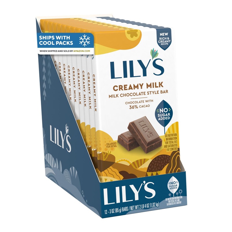 LILY'S Milk Chocolate Style No Sugar Added, Sweets Bars, 3 oz (12 Count)