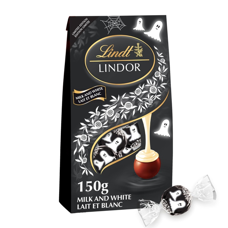 Lindt LINDOR Milk & White Chocolate Truffles Halloween Chocolate 150g Gram Bag Limited Edition Milk & White Chocolate Truffles Individually Wrapped as Halloween Ghosts Halloween Candy