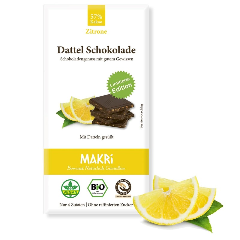 Makri Bio Dattel Chocolate - without refined sugar sweetened with dates vegan & fair trade (5 plates lemon 57%) lemon 57% 5 plates