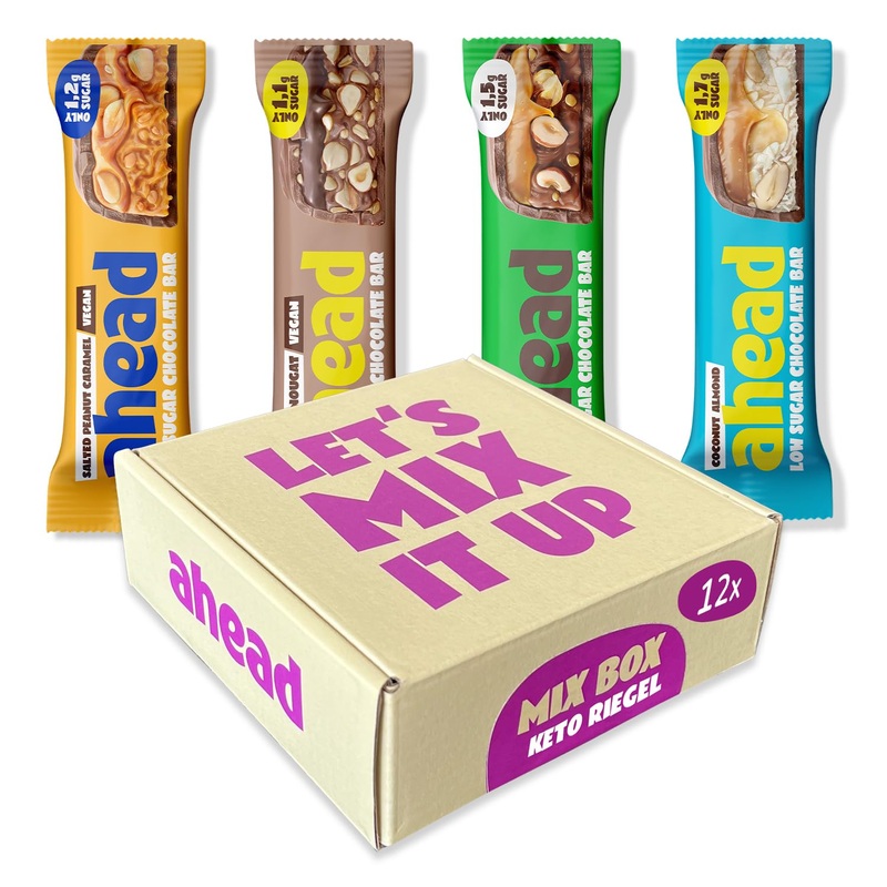 AHead bar trial package 2.0 | 12x keto bar - max. 1.7g sugar* & 6g net carbs per low carb bar |Sugar -free sweets |Chocolate without sugar |Keto chocolate |Healthy snacks