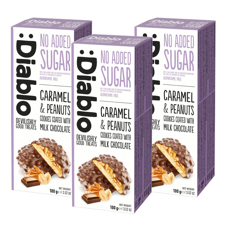 Diablo No Added Sugar Caramel & Peanuts coated with Milk Choclate (Pack of 3)