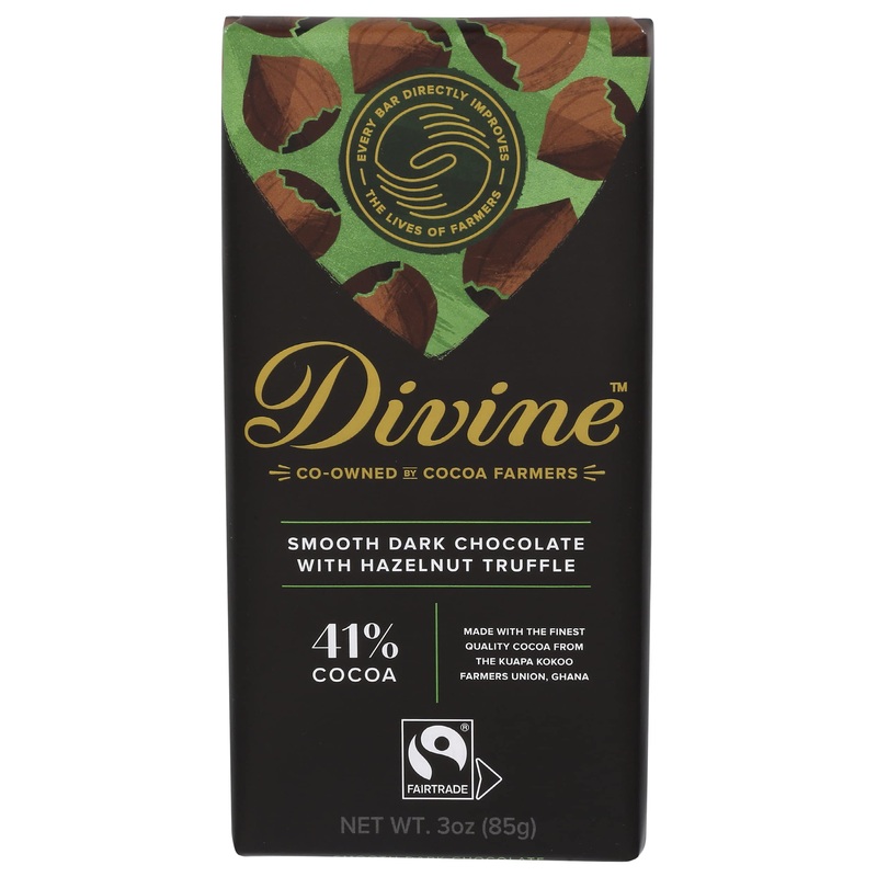 Divine Chocolate, Bar Dark Chocolate Hazelnut Truffle, 3 Ounce