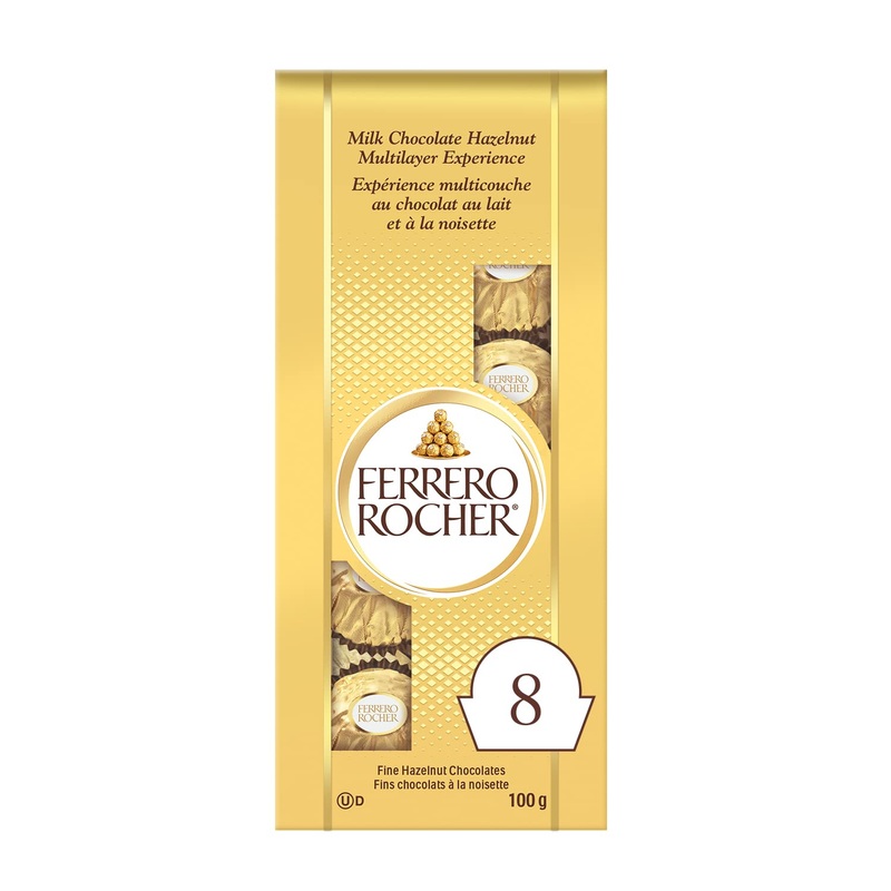FERRERO ROCHER Fine Hazelnut Milk Chocolate Gift Bag 8 Individually Wrapped Chocolates 100g Ferrero Rocher 1 bag of 8 pieces