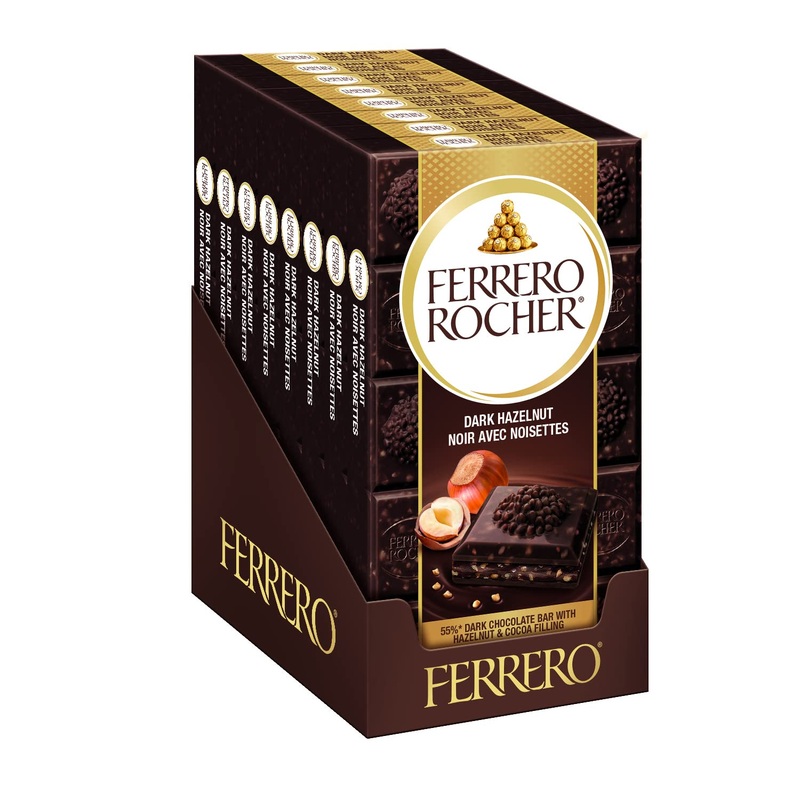 FERRERO ROCHER Premium Chocolate Bar Dark Chocolate and Hazelnut Bar 8 bars 720g Dark Hazelnut