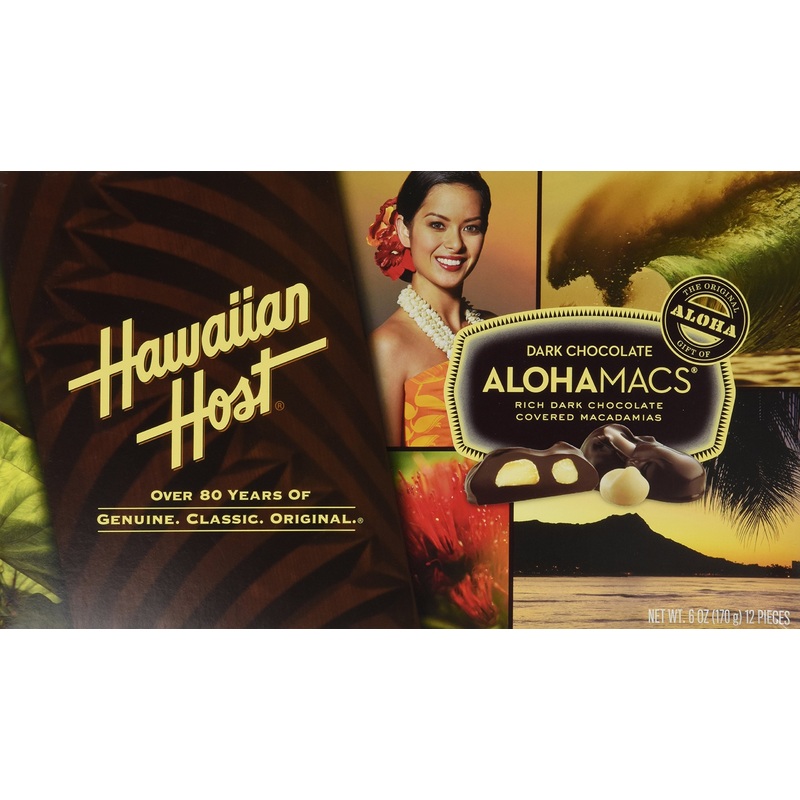 Hawaiian Host Alohamacs Dark Chocolate Covered Macadamia Nuts (1 Box) 12 Count (Pack of 1)