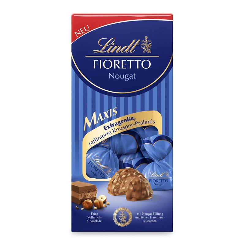 Lindt chocolate - Fioretto Maxis Nougat |161 G |Approx. 7 full milk chocolates with nougat filling and fine hazelnut pieces enveloped by crispy crisp |Praline gift |Chocolate gift nougat 161 g