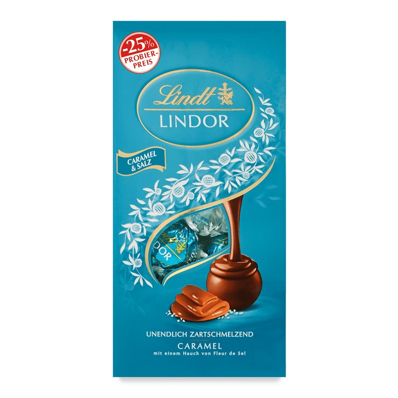 Lindt chocolate lindor balls caramel & salt promotion |137 g bag |approx. 10 balls milk chocolate with a delicately melested salted caramel filling (caramel with a touch of salt) |Praline gift