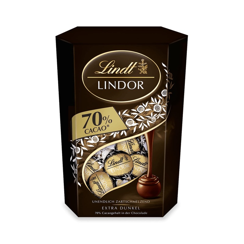 Lindt chocolate lindor balls dark 70% |500 g Cornet |approx. 40 balls of noble chocolate with 70% cocoa with a dark delicate melting filling |Pralines gift |