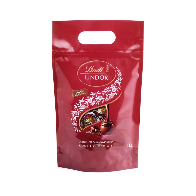 Lindt Lindor chocolate balls double chocolate |1 kg bag resealable |approx. 80 milk chocolate with dark soft melting filling |Large pack praline gift Double Chocolate 1 kg