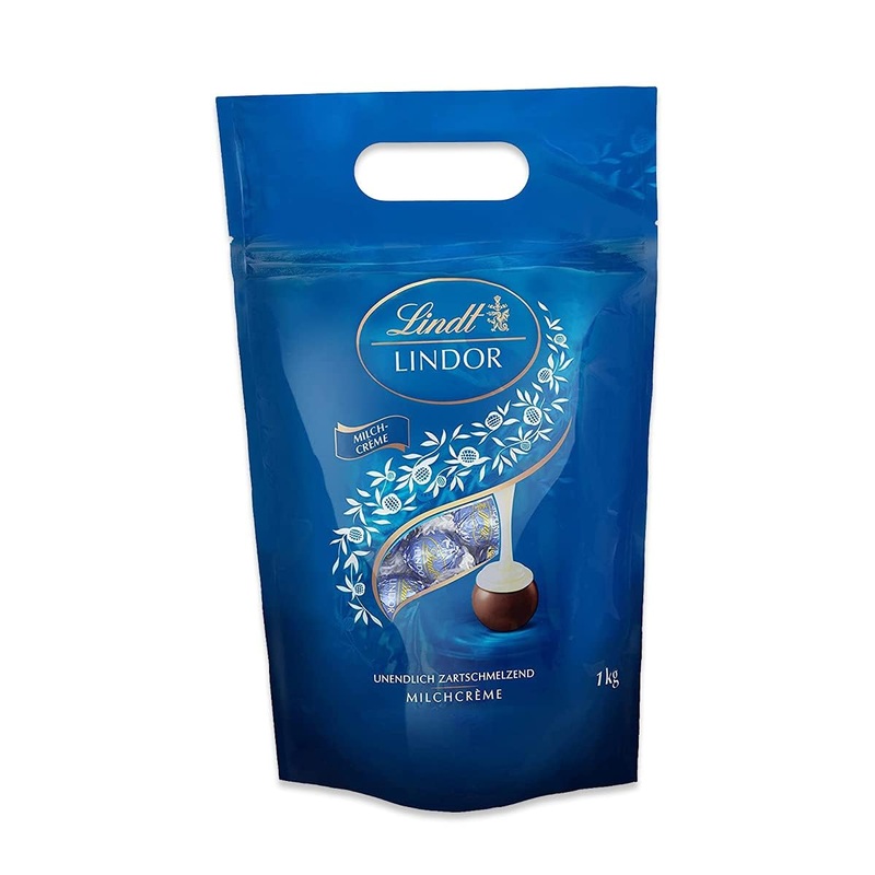 Lindt lindor chocolate balls milk cream |1 kg of bags reclaimable L approx. 80 milk chocolate with milk cream filling |Large pack chocolate gift chocolate gift milk cream 1 kg
