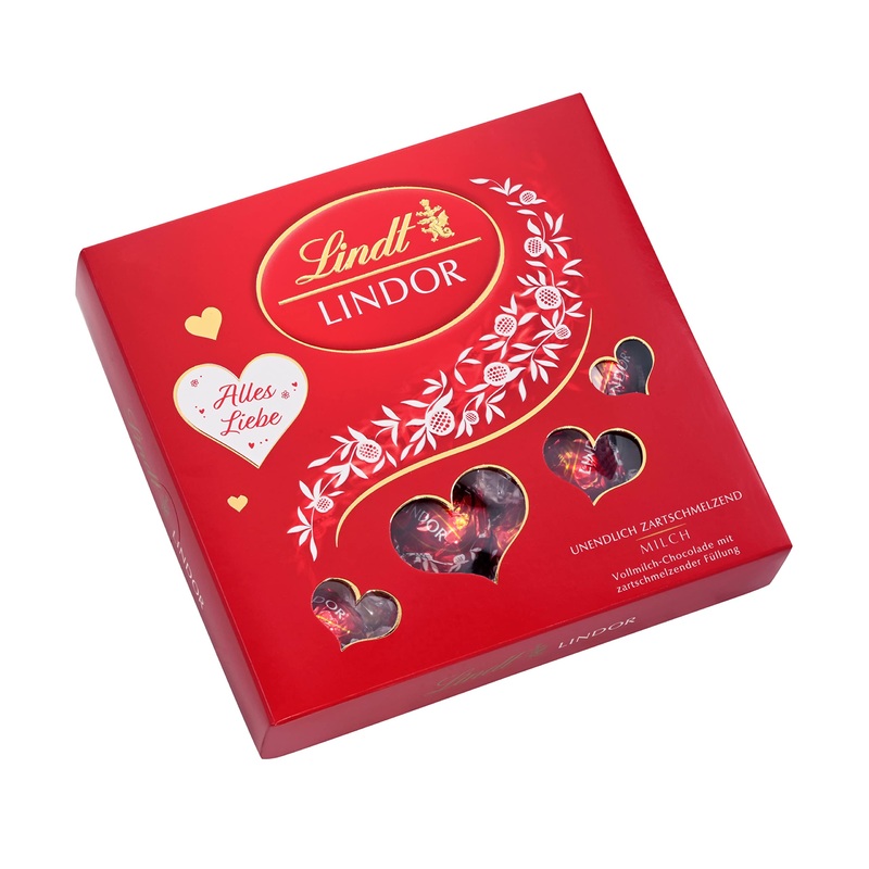 Lindt Lindor present with heart cutouts finest full milk chocolate with infinitely delicate filling filling 1 Pack (1 x 187 g) chocolate 187 g (1 Pack)