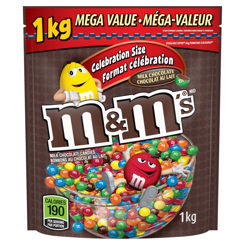 M&M'S Milk Chocolate Candy Celebration Size Share Bag 1kg Milk 1kg