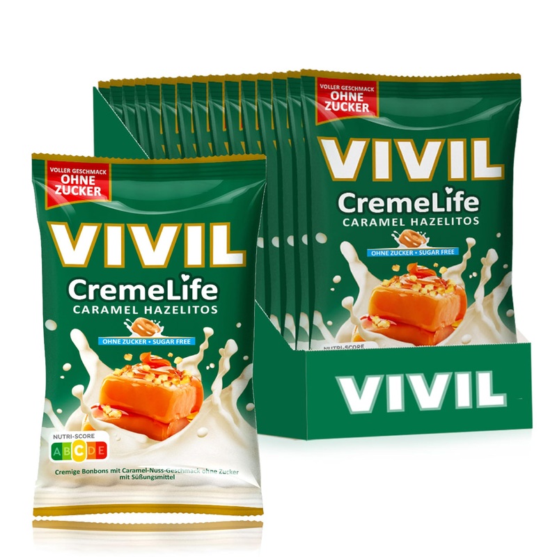 Vivil Creme Life Caramel Hazelitos 15 bags cream bonbons with nut taste sugar -free & gluten -free 15 x 110g Caramel Hazelitos 110.00 g (15 pack)
