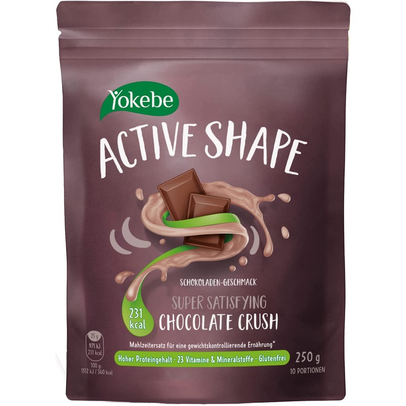 YOKEBE Active Shape Chocolate Crush - meal set for a weight -controlling diet - diet drink with high protein content and chocolate taste - 250 g 10 portions Chocolate 250 g (1 Pack)