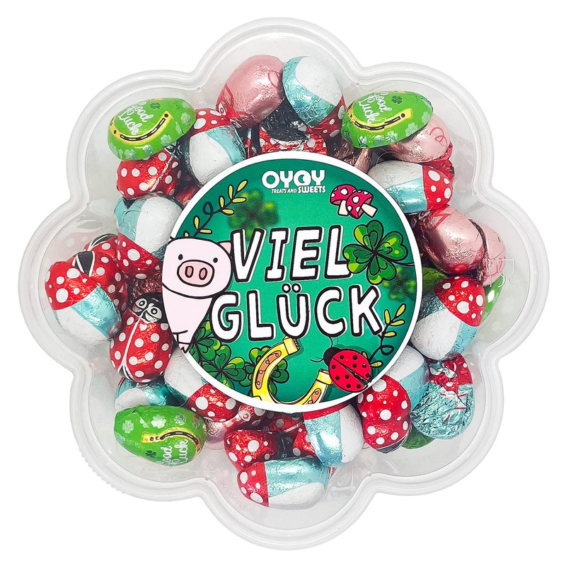 500g of lucky charms made of milk chocolate I approx. 65 pieces I fair trade cocoa i in a 'good luck' gift box i can in flower form i ideal to send a small greeting