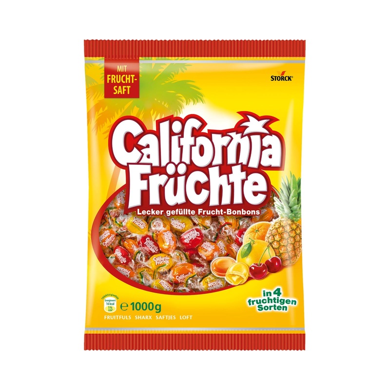 California fruits - 1 x 1000g storage pack - filled candies with fruit juice - in four different types 1 x 1000g California fruits