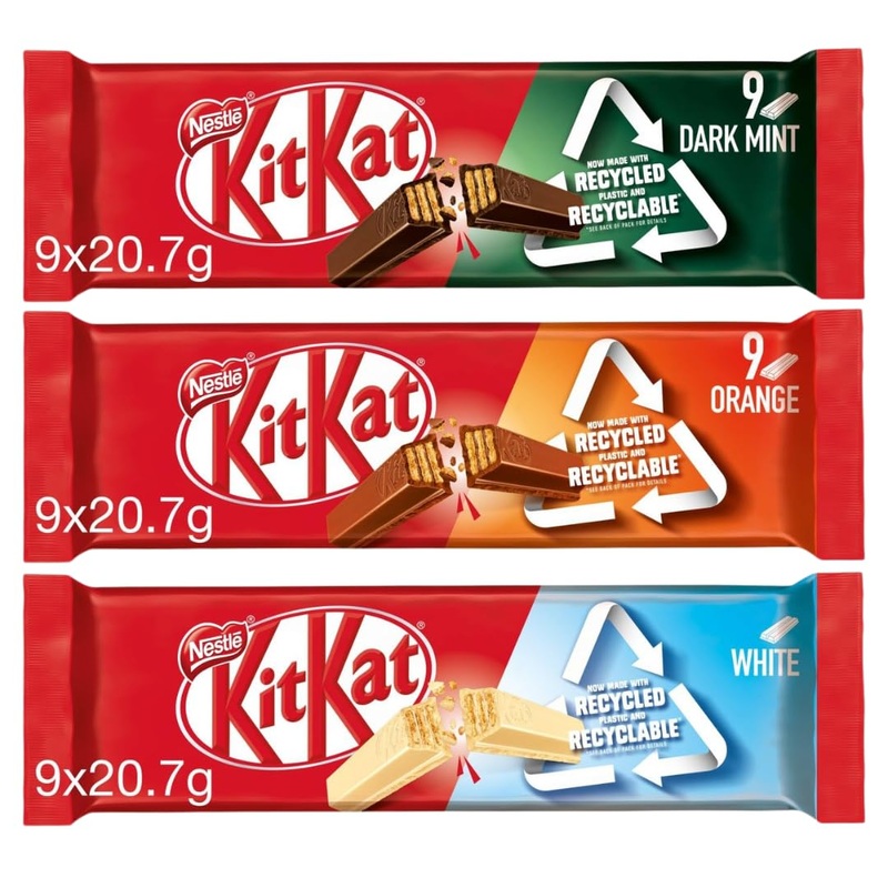 Chocolate Biscuit Bar Bundle with Kit Kat 2 Finger Dark Mint Chocolate Biscuit 9 x20.7g Bars Orange Chocolate Biscuit 9x20.7g Bars and White Chocolate Biscuit 9x20.7g Bars (3 Pack)