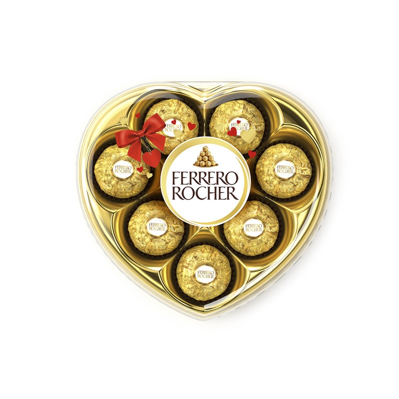 FERRERO ROCHER Fine Hazelnut Milk Chocolate Heart Shaped Gift Box 8 Count Individually Wrapped Chocolate Valentines Day Chocolate 100 Grams Ferrero Rocher 8 pieces