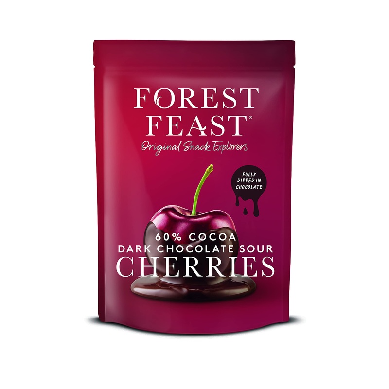 Forest Feast 60% Cocoa Dark Chocolate Sour Cherries 6 x 120g | Sweet Dried Cherries Chocolate Covered Fruit Snack with 60% Belgian Dark Chocolate Gluten Free & Vegan Snack