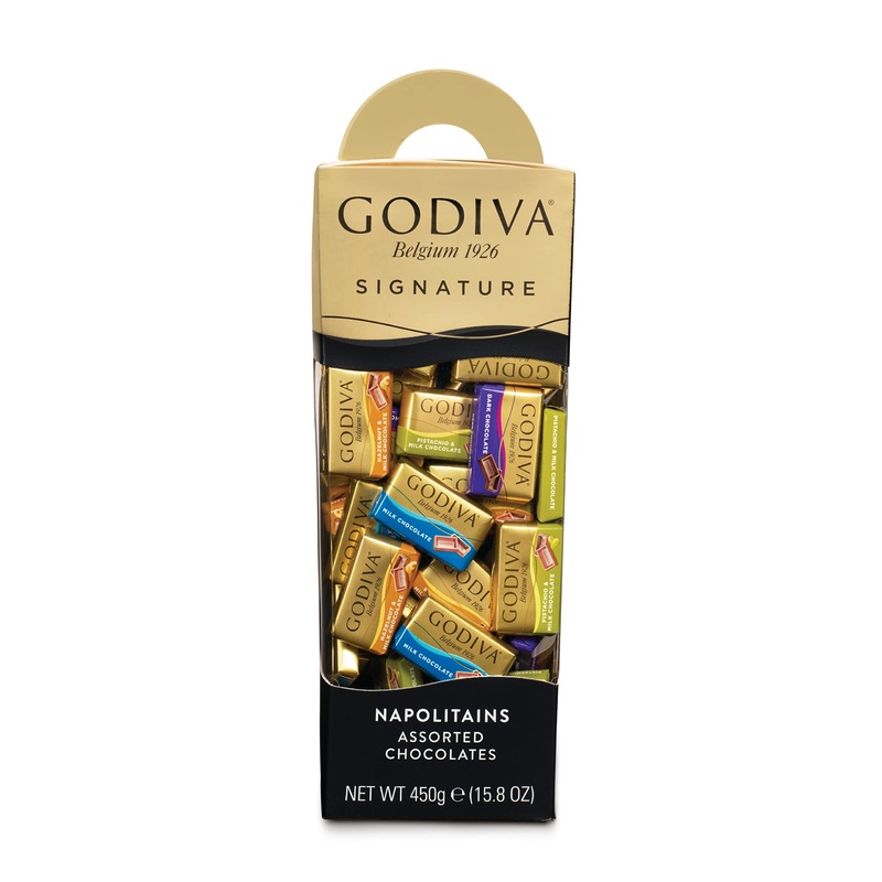 Godiva Signature Tower Napolite Pralines - range of milk chocolate milk pistachia milk hazelnut and intense dark chocolate -450GR