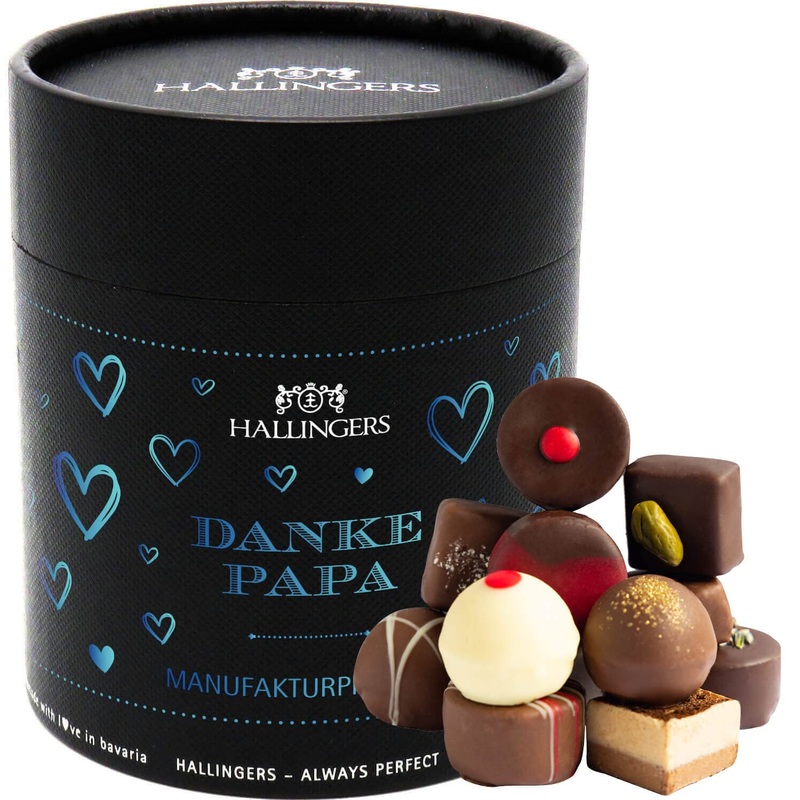 Hallingers thanks Papa XXL - Father's Day gift chocolates gift handmade without alcohol from Edelkakao for Father's Day for Papa (can) - Mother's Day gift & gift ideas for Father's Day |Thank you anniversary New finest mix of noble chocolates without alco