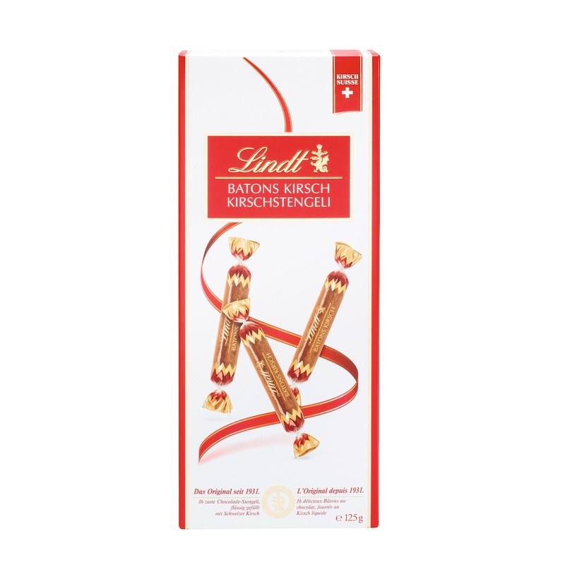Lindt chocolate batons cherry geli |125 G |16 whole milk chocolate lines filled with liquid Swiss cherry slic (Praline gift with alcohol |Chocolate gift