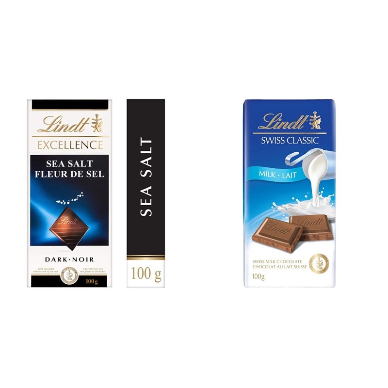 Lindt EXCELLENCE Sea Salt Dark Chocolate Bar 100 Grams & Swiss Classic Milk Chocolate Bar 100.0 g (Pack of 1) Chocolate Bar + Chocolate Bar