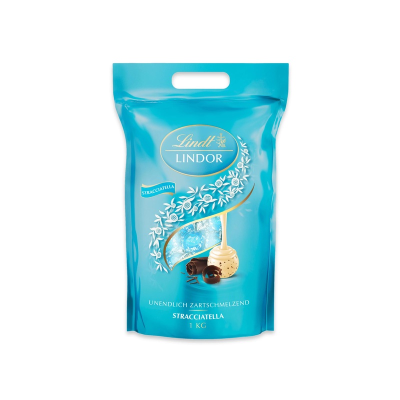 Lindt Lindor chocolate balls Stracciatella |1 kg bag resealable |approx. 80 white chocolate with cocoa chips |Large pack chocolate gift chocolate gift Stracciatella 1 kg