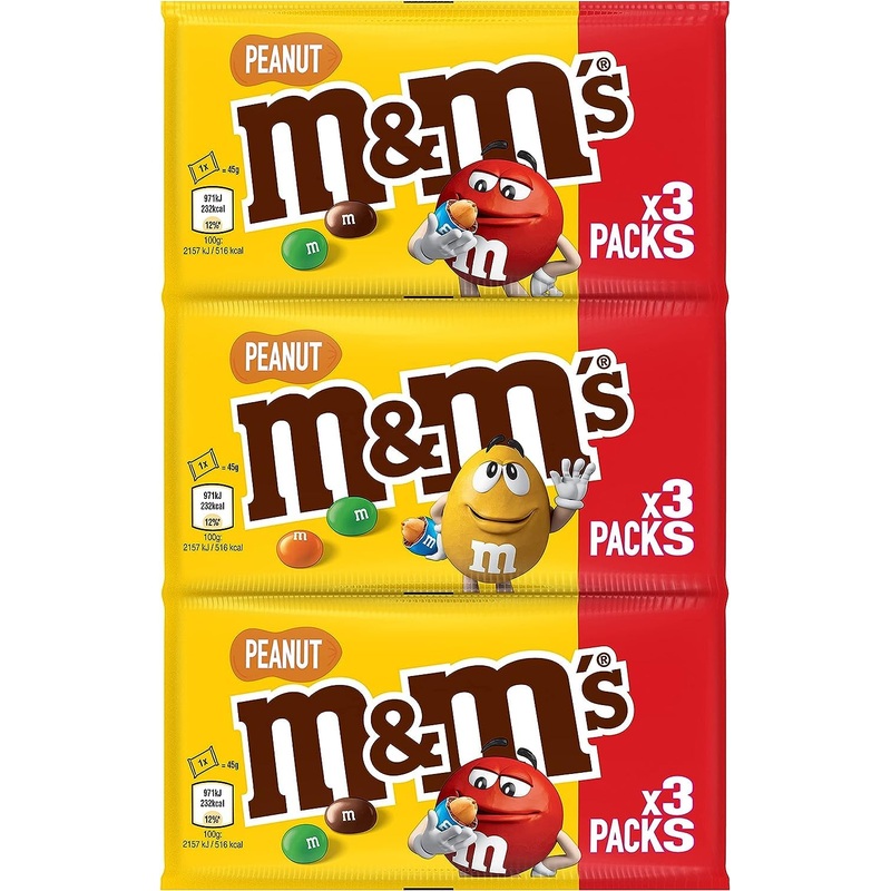 M&M'S PEANUT - Milk chocolate and peanuts sweets - 3 sachets of 45g