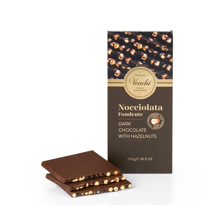 Venchi - Maxi Dark Chocolate Bar 60% with whole PGI Piedmont hazelnuts 800 g - Gluten-free - Vegan