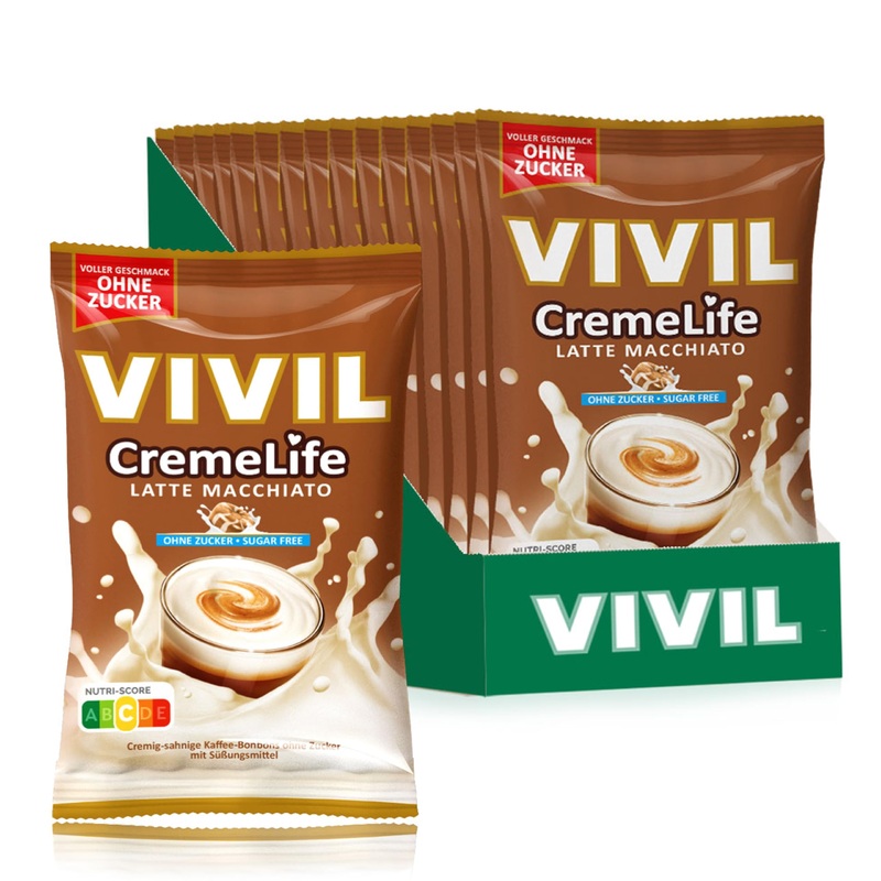 Vivil Creme Life Latte Macchiato 15 bags strong cream bonbons with coffee taste sugar -free & gluten -free 15 x 110g latte macchiato 110 g (15 Pack)