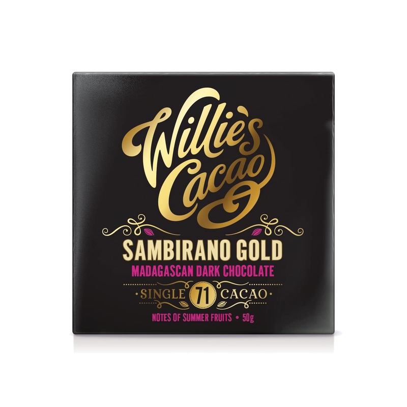 Willie's Cacao - Artisan chocolate bar - Sambirano 71% dark chocolate - 50g x 12 - Notes of Summer Fruits - Single estate Madagascan cacao - Vegan